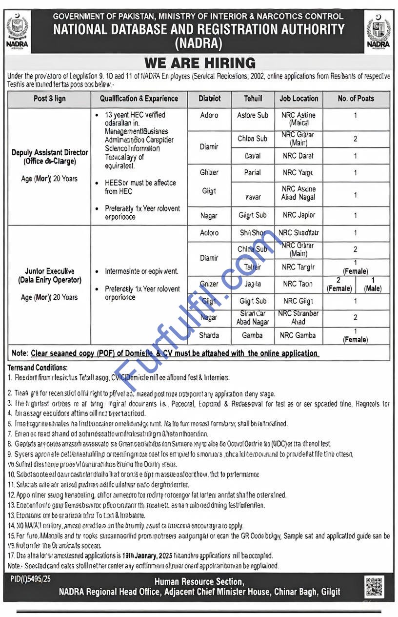 NADRA Jobs 2026 for Junior Executives (Data Entry Operators) & Deputy Assistant Directors