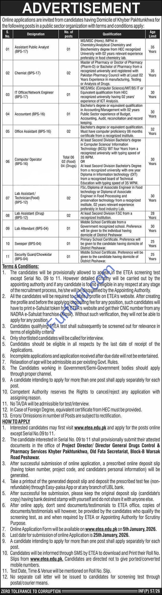 Public Sector Organization Jobs 2026 Apply Online | Computer Operators, Assistants & Others (ETEA KPK)