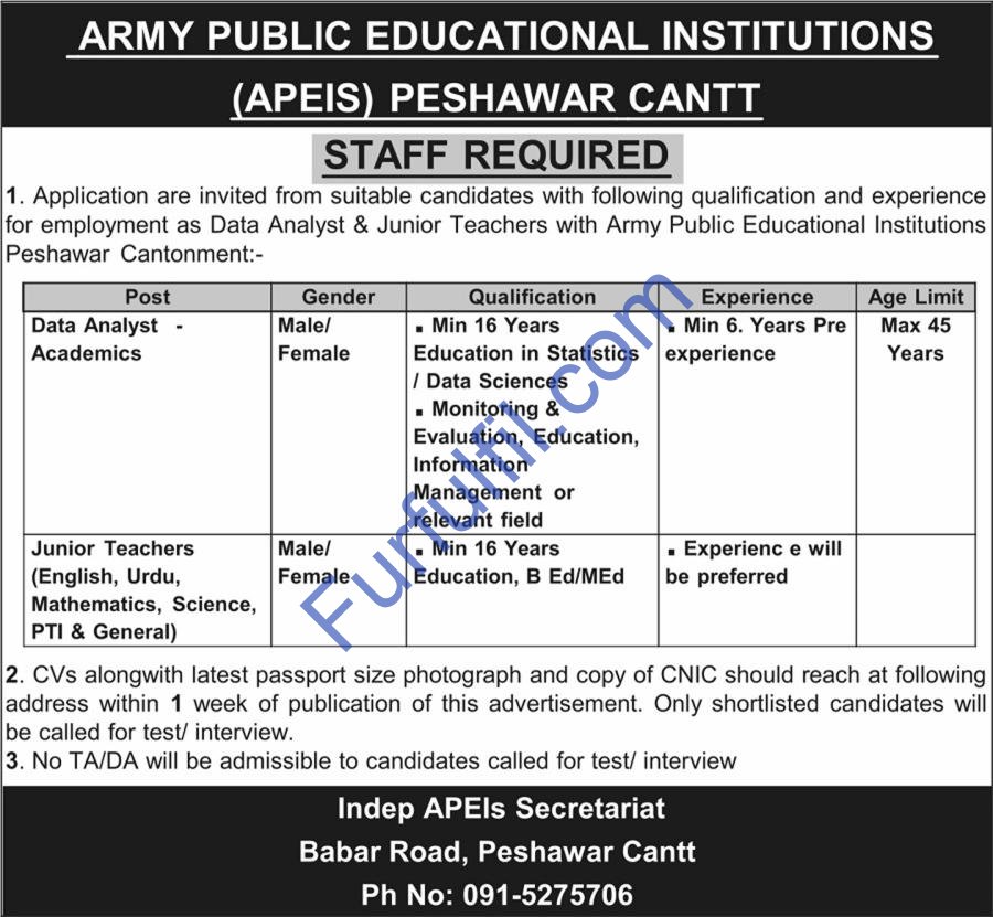 APEIS Peshawar Cantt Jobs 2026 – Teaching & Non-Teaching Staff