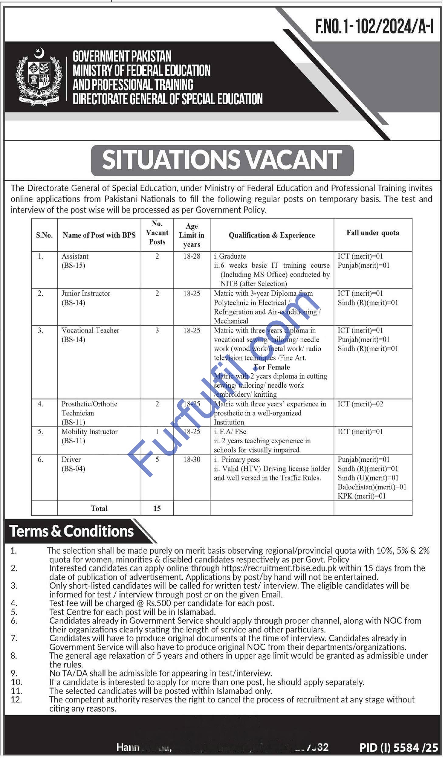 Directorate General of Special Education (DGSE) Jobs 2026 – Apply Online for Drivers, Assistants & Instructors