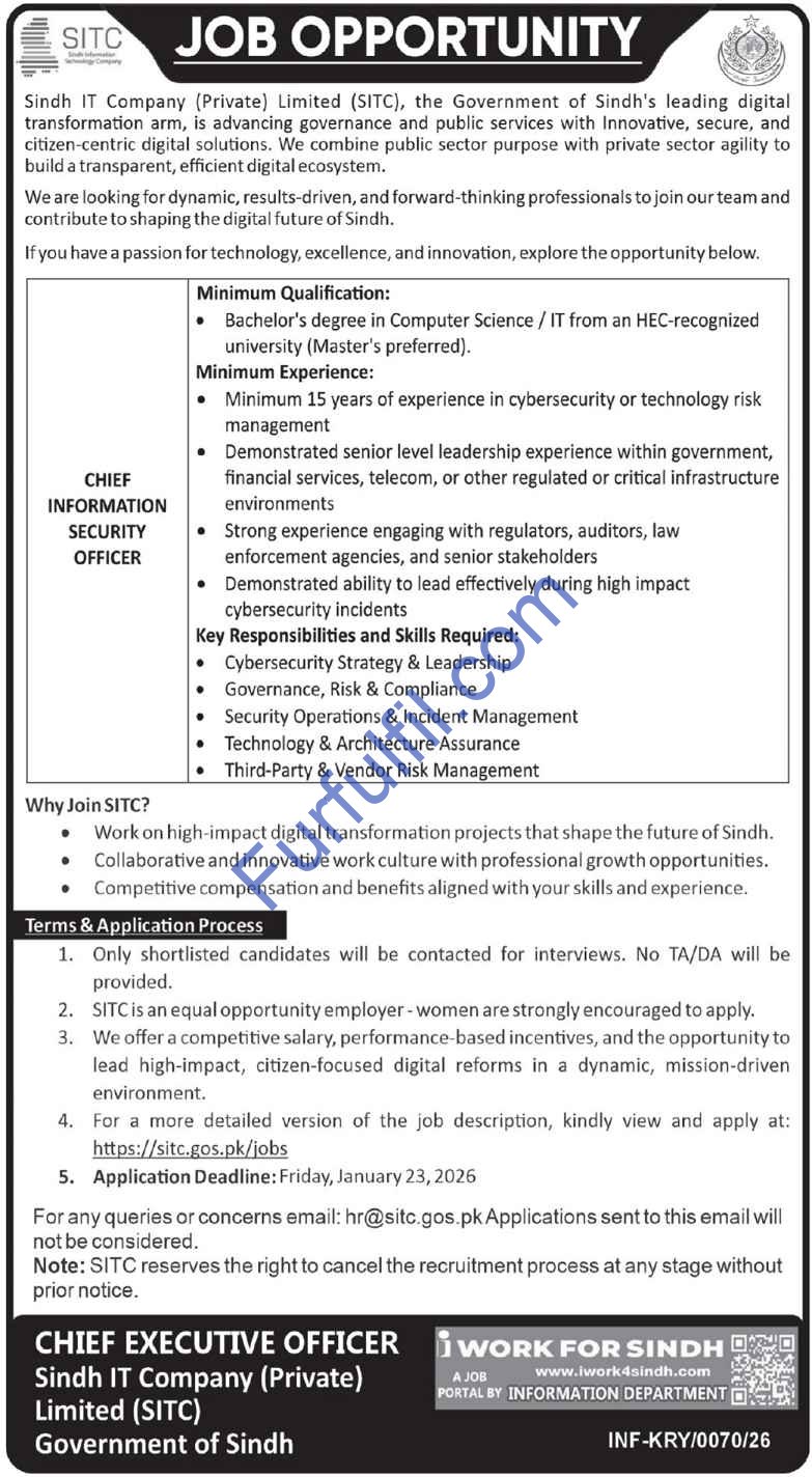 Sindh IT Company (SITC) Jobs 2026 | Apply Online