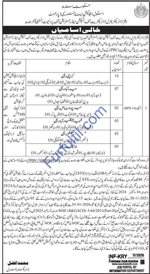 School Education & Literacy Department Sindh Jobs 2026 Apply Online