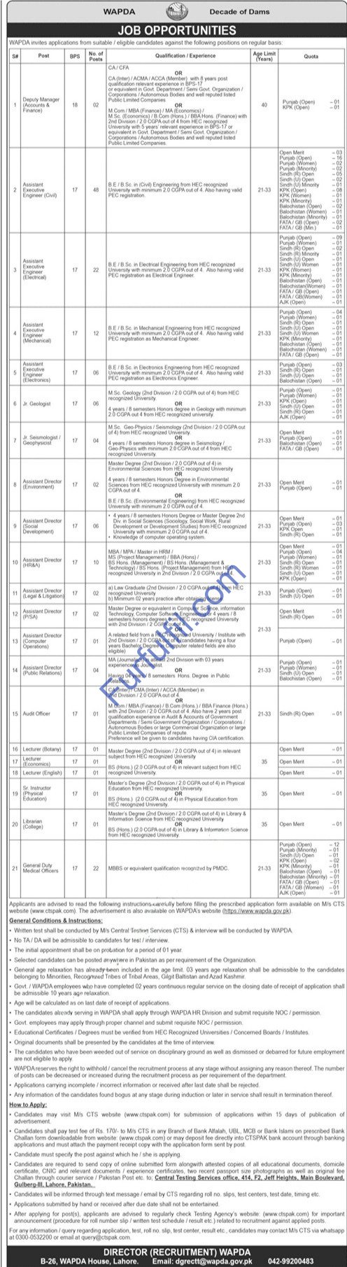 WAPDA Jobs 2026 – Apply Online for BPS-17 & BPS-18 Vacancies | CTS Form