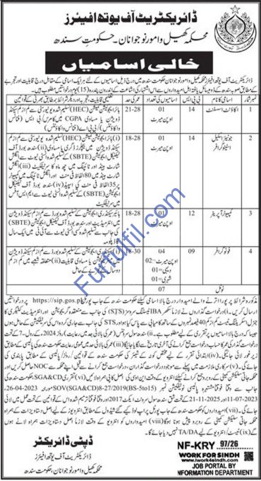 Directorate of Youth Affairs Sindh  Jobs 2026 Apply Online